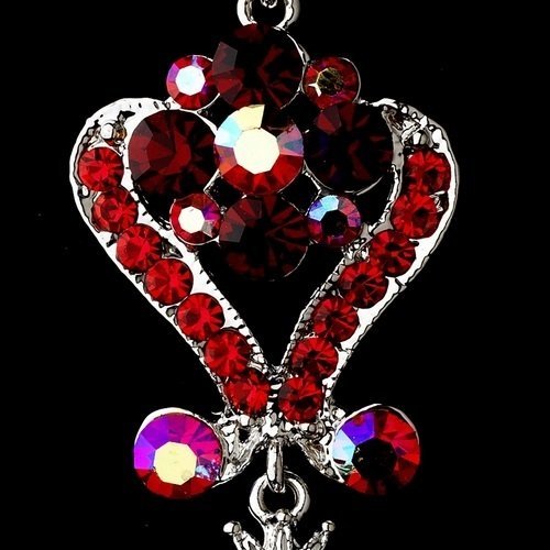 Silver Red Multi Crystal Chandelier Earrings