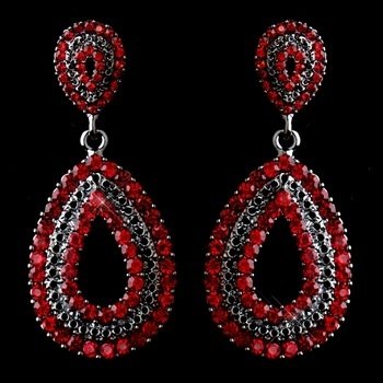 Antiques Silver Red Rhinestone Earrings