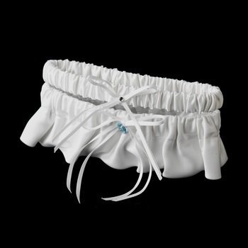 White Matte Satin with Blue Swarovski Heart Crystal Garter Set