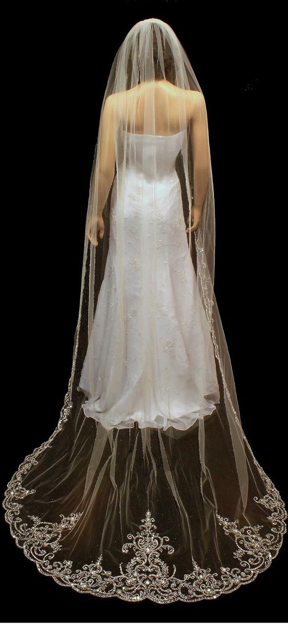 Regal Length Silver Thread Cathedral Veil