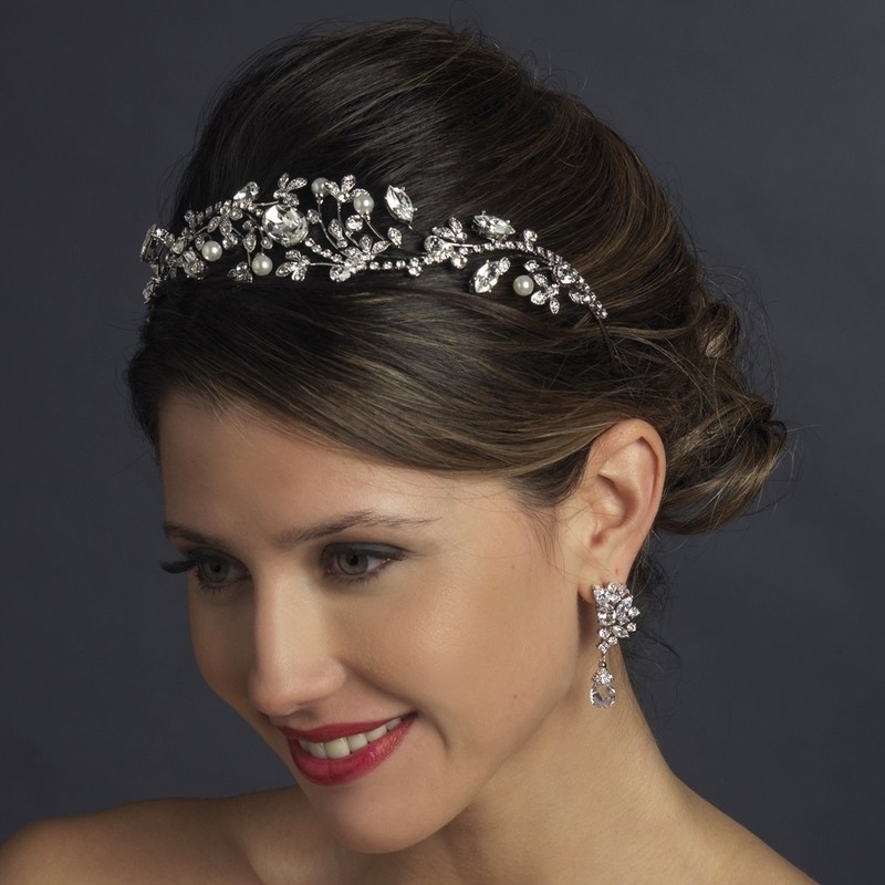 Antique Silver Diamond White Pearl &amp; Marquise Crystal