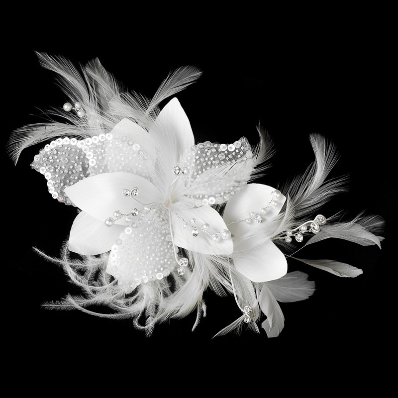 Feather Fascinator with Sequins &amp; Bugle Beads Comb