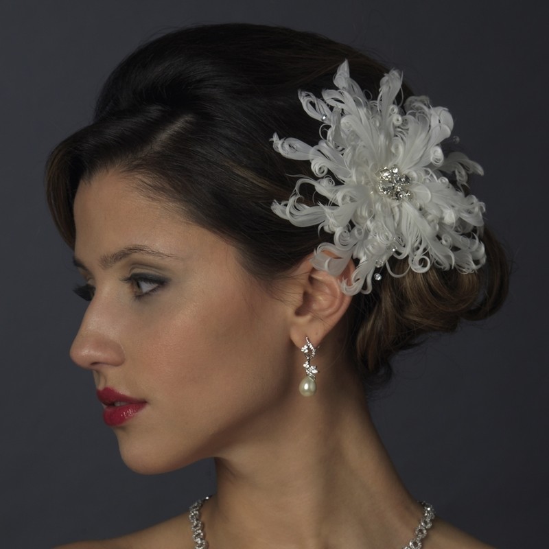 Crystal &amp; Rhinestone Feather Flower Hair Clip