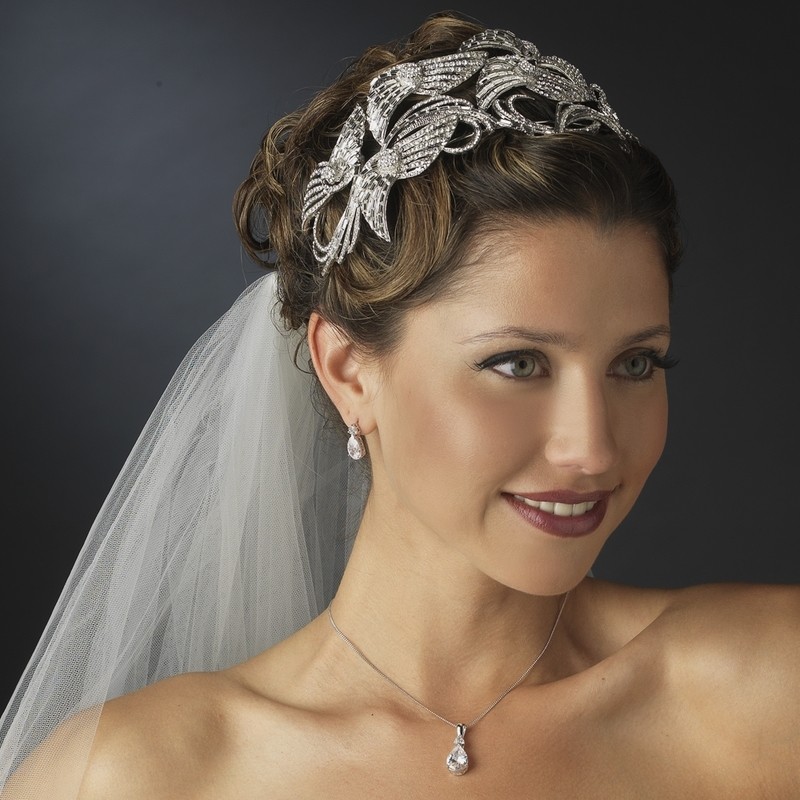 Antique Silver Clear Multi Cut Rhinestone Royal Tiara