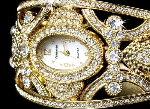 Gold Rhinestone Crystal Bridal Watch