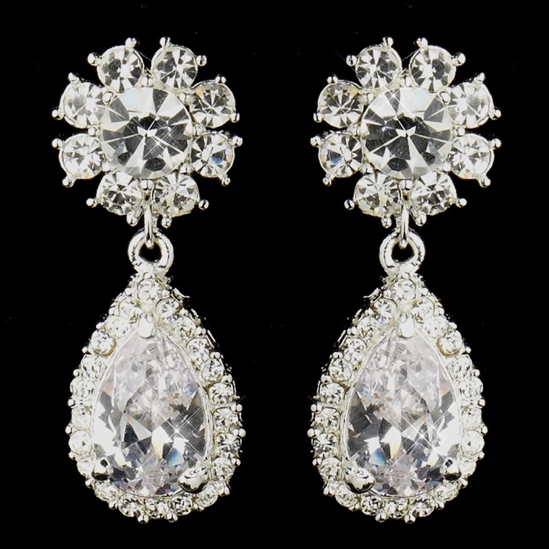 Silver Clear &quot;Kim Kardashian&quot; Inspired Crystal Earrings