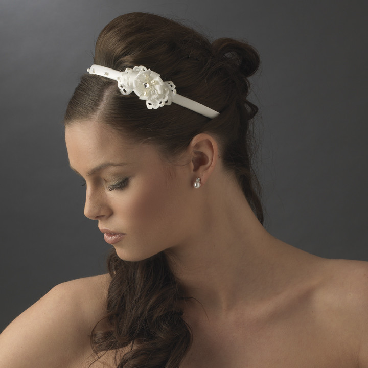 Ivory Bridal Headband with Flower Side Accent