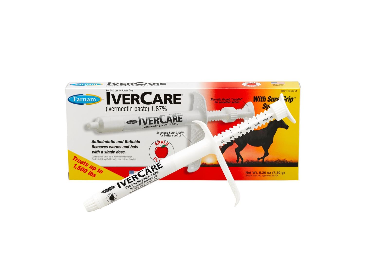 IverCare (ivermectin) Paste 1.87% Syringe and Box Angle