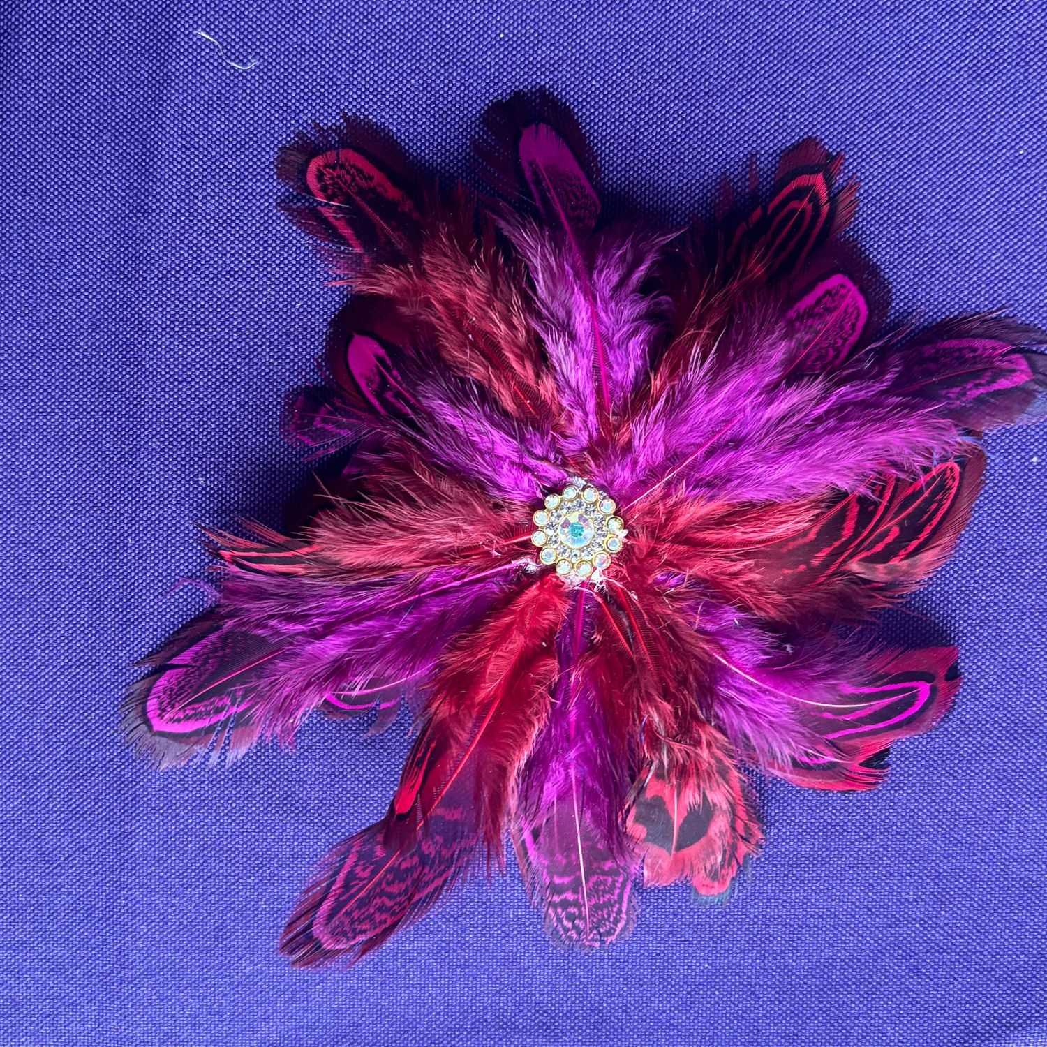 Purple and red feather white gem
