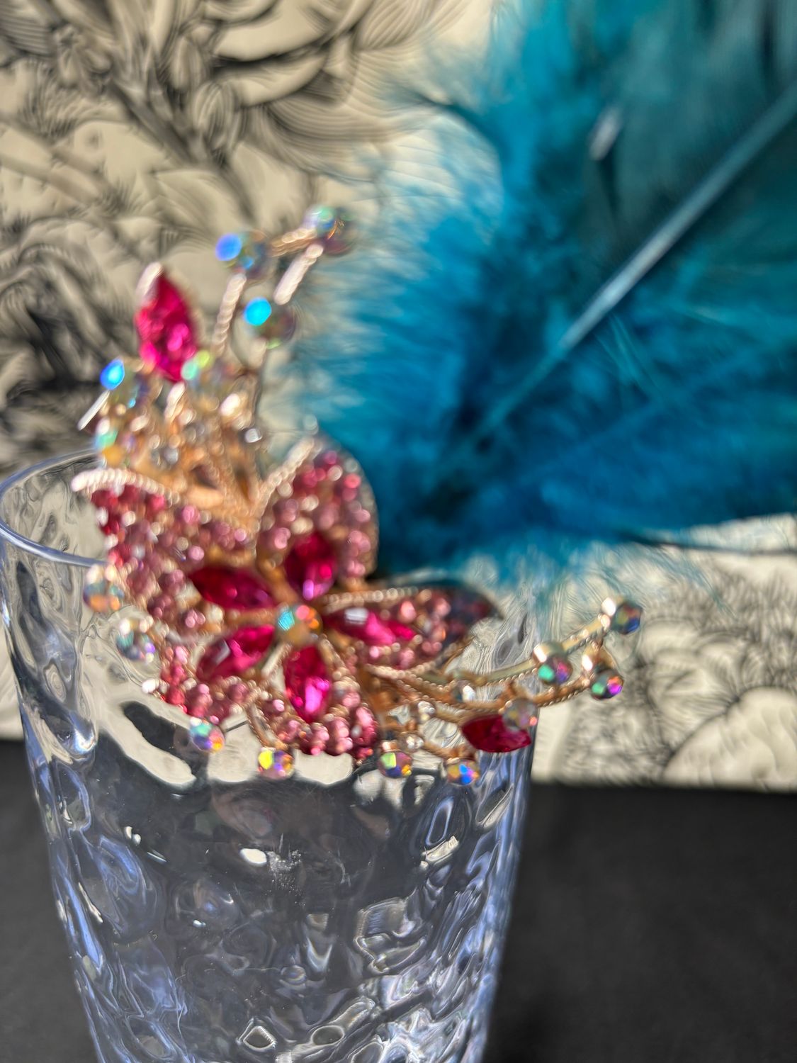 Blue Feather Pink Gems