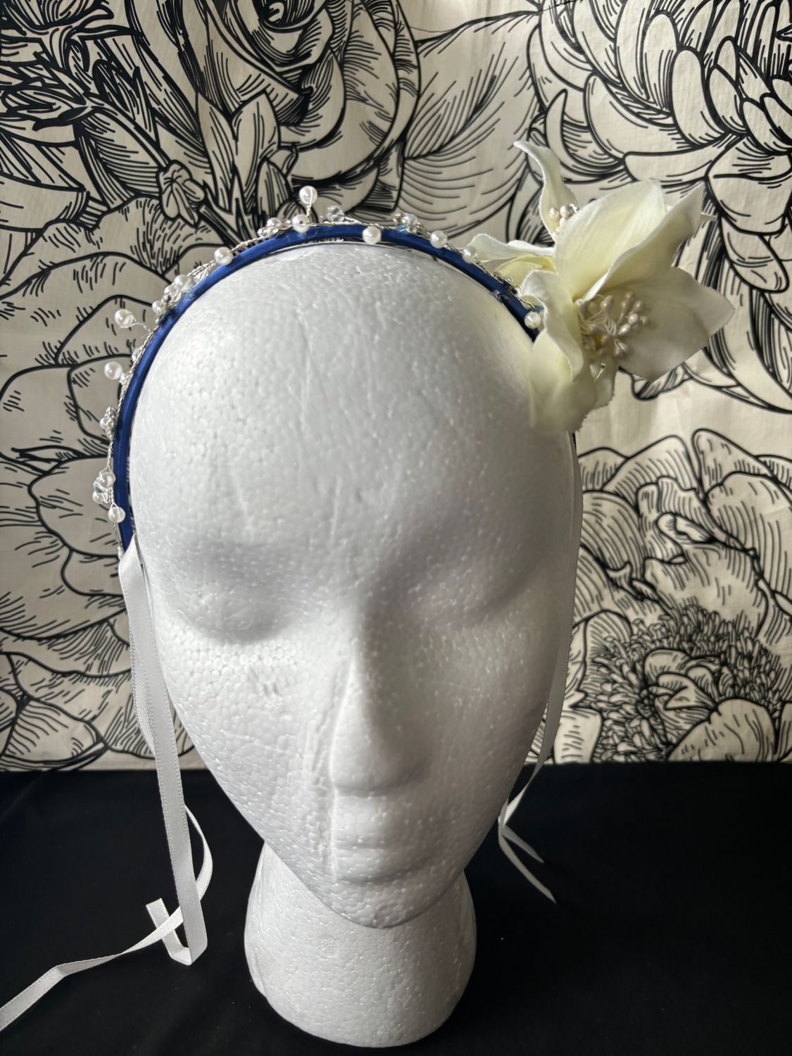 Navy band with white flowers