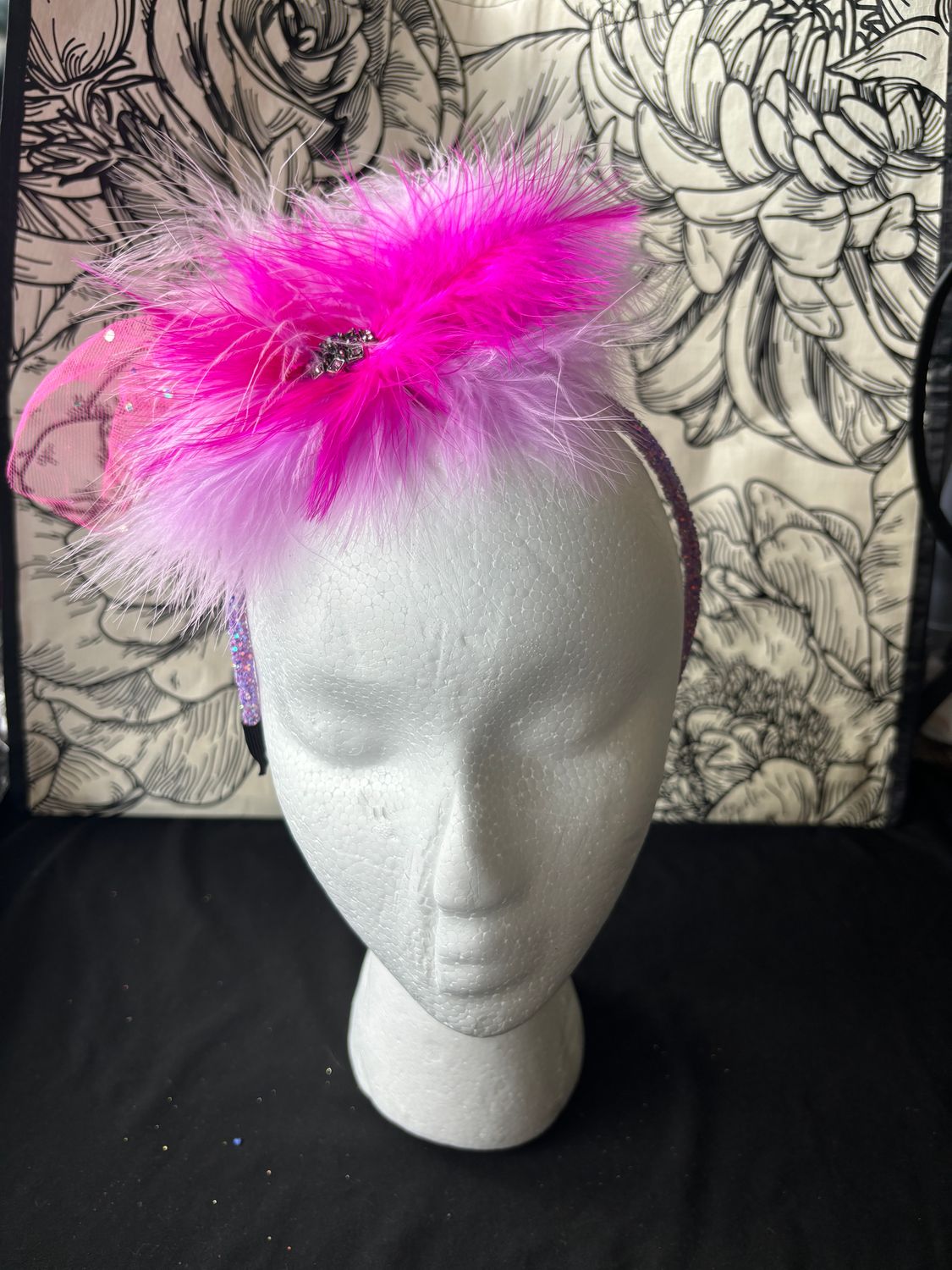 Violet and pink feather pink tulle