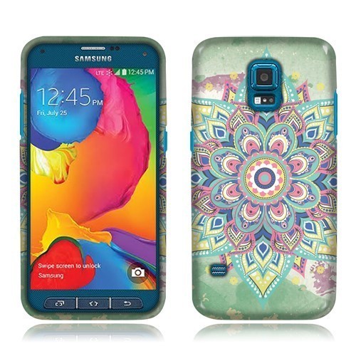 Samsung Galaxy S5 Sport G860 Silicone Case - TPU Grunge Green Colorful Mandala