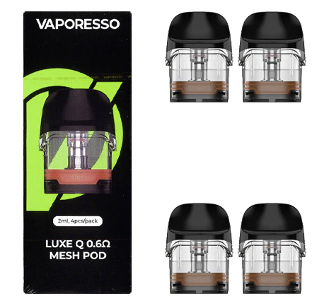 VAPORESSO LUXE Q &amp; QS Replacement POD, Type: 0.6 ohm Mesh Pod *New* (4pc)