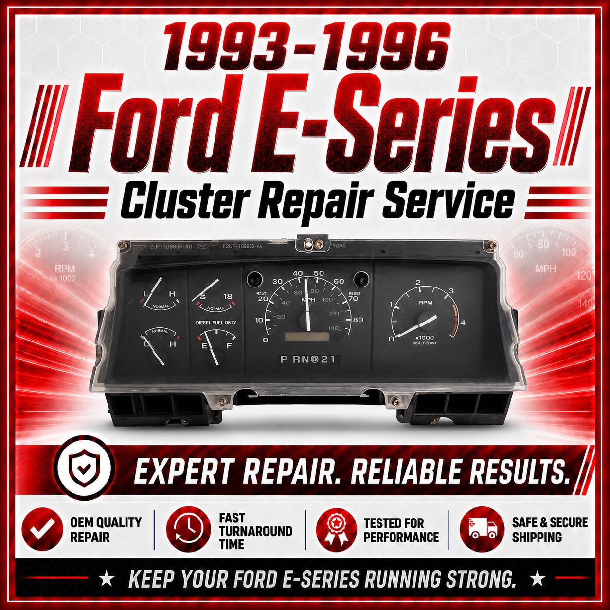 1993-1996 Ford E-Series Van Instrument Cluster Repair Service