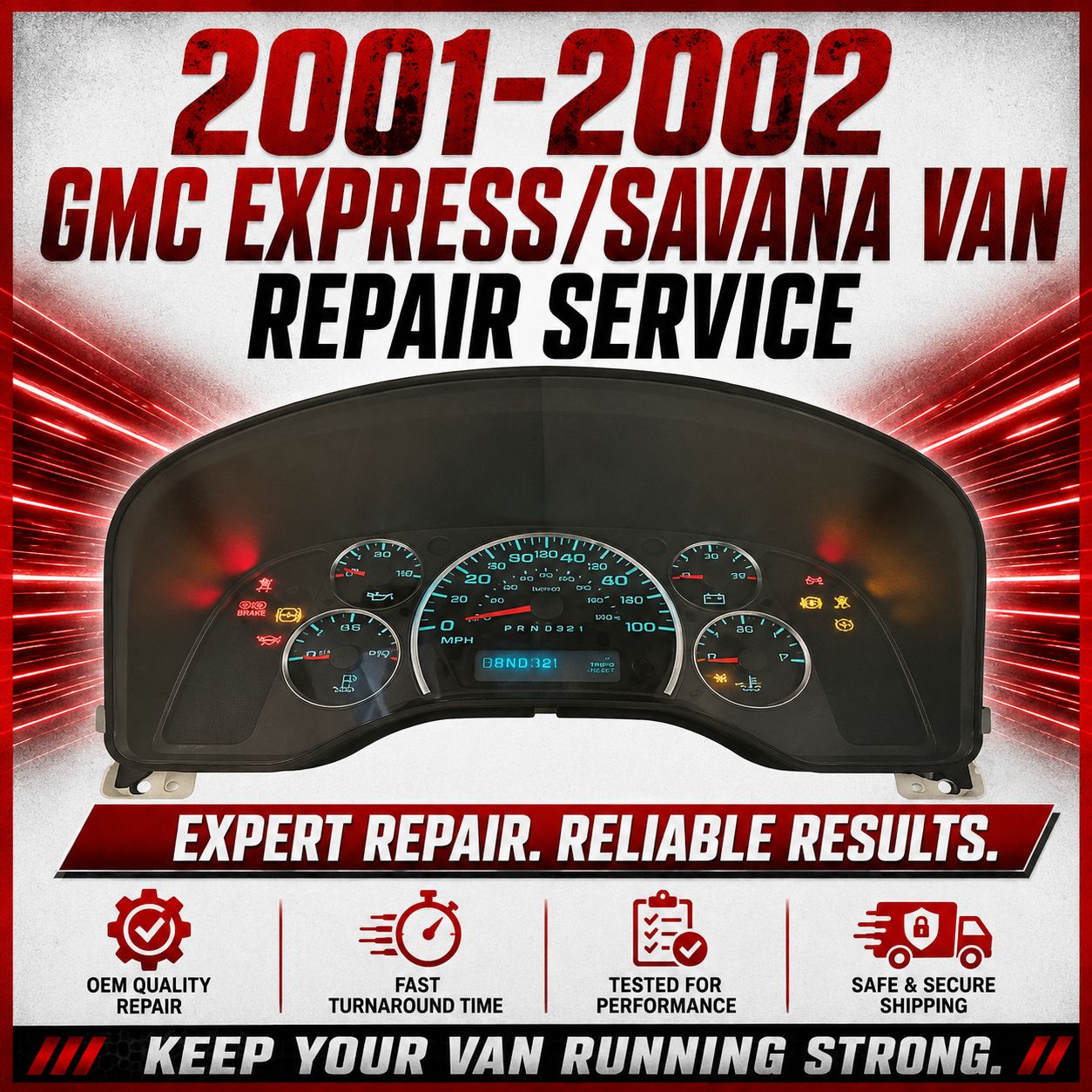 2001-2002 Chevrolet Express/GMC Savana Van Instrument Cluster Complete Rebuild