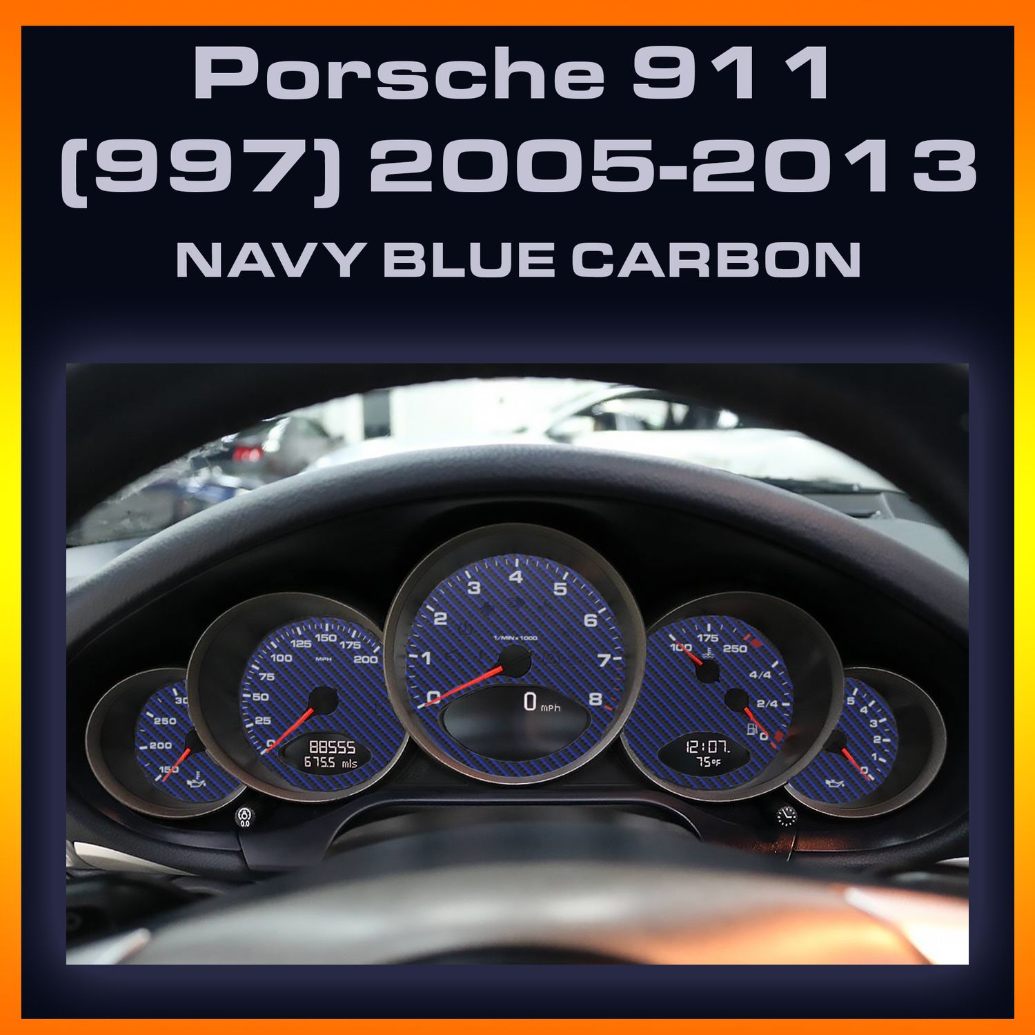 2005-2013 997 Manual MPH Gauge Face Kit w/ Installation, Color/Series: Navy Blue Carbon
