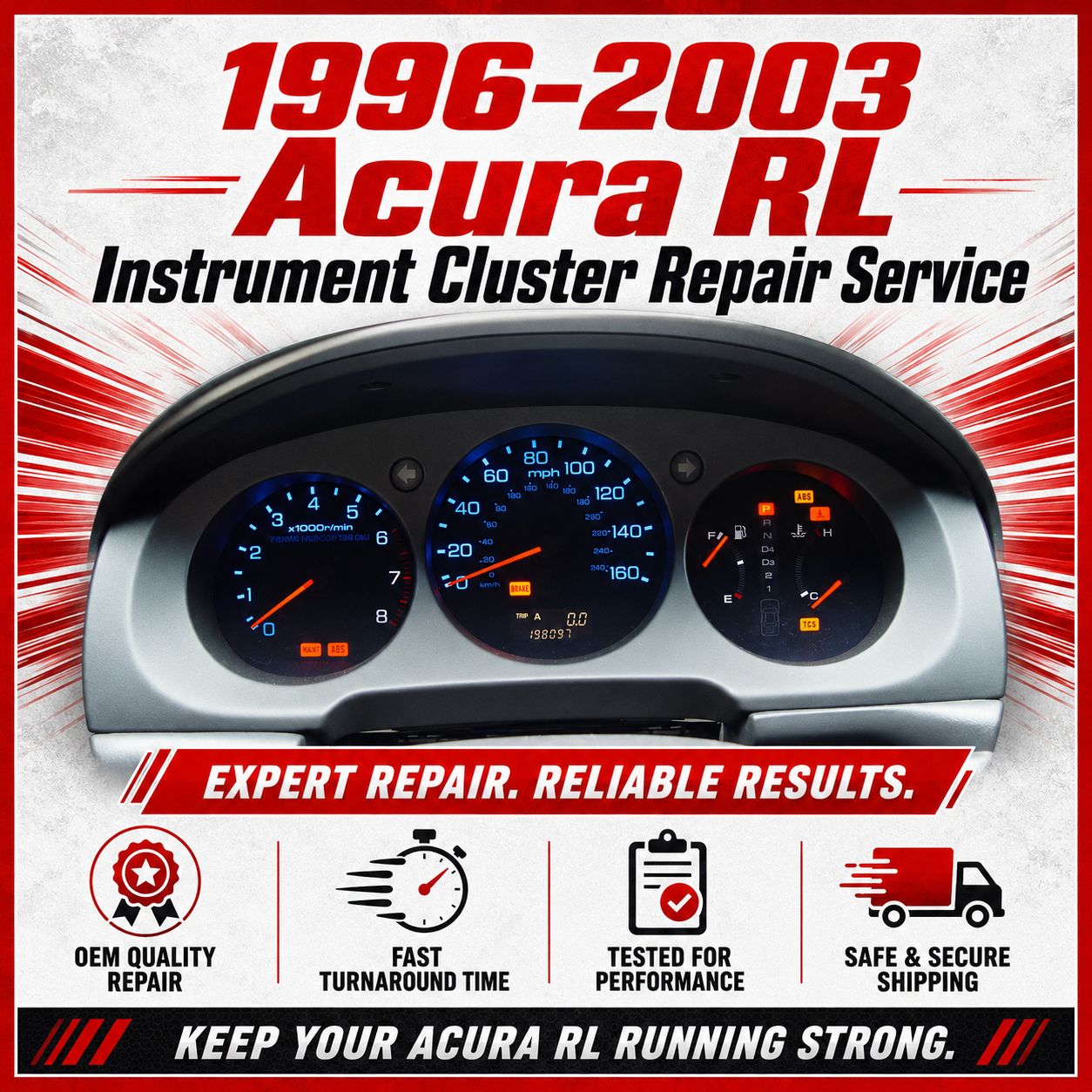 1996-2003 Acura RL Instrument Cluster Repair Service