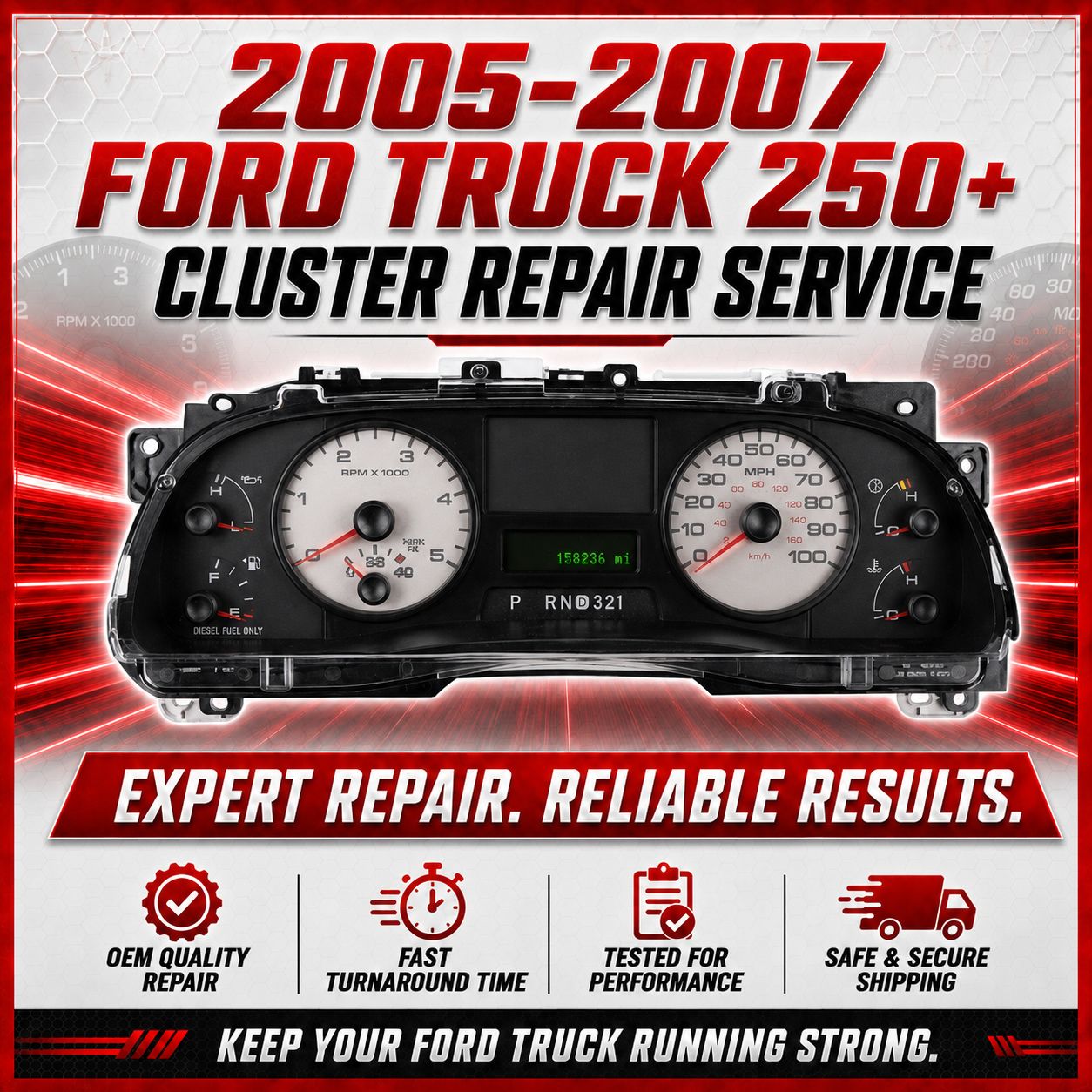 2005-2007 Ford F250 F350 F450 F550 &amp; F53 Chassis Instrument Cluster Complete Rebuild