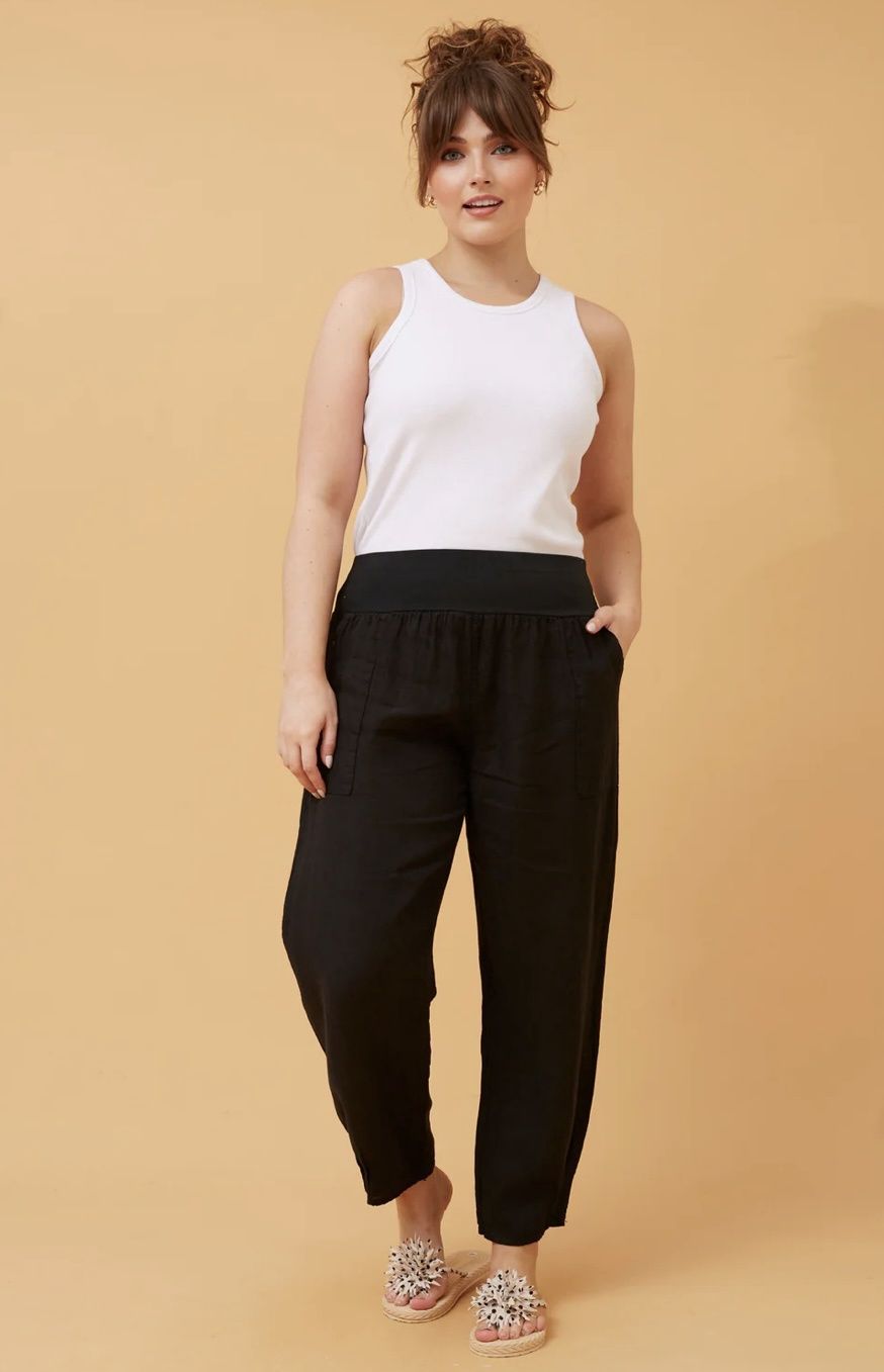 Bottega Moda Linen Pant, Colour: Black, Size: 8