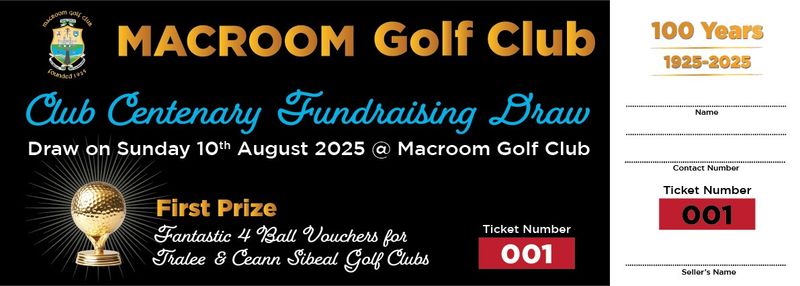 Club Centenary Fund Raising Draw  (Book of 3 Tickets)