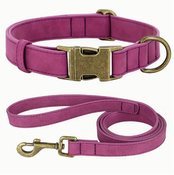 Paarse zachte halsband en riem (maat XS)