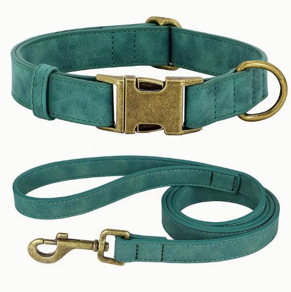 Groene zachte halsband en riem (maat XS)