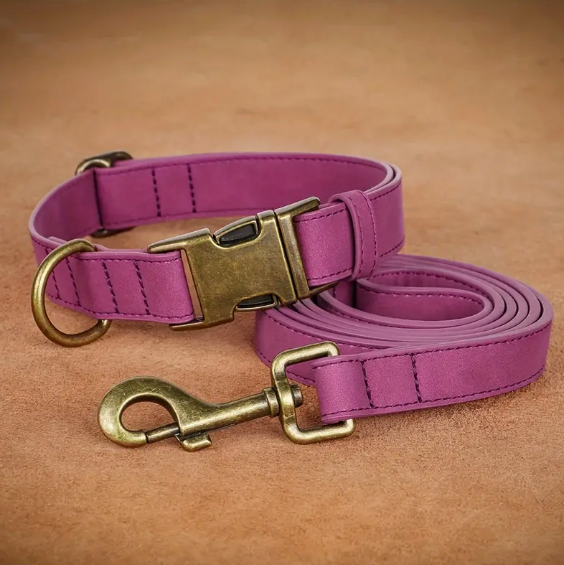 Paarse zachte halsband en riem (maat XS)