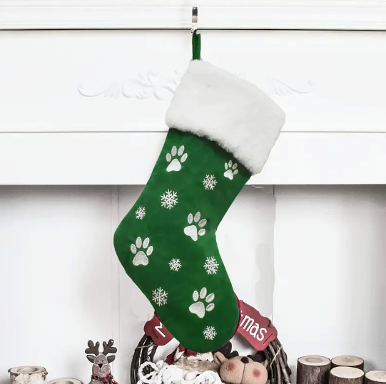 Kerstsok hondenpootjes - groen