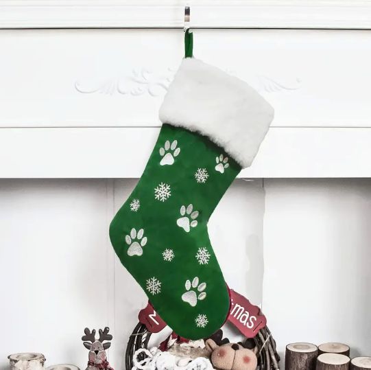Kerstsok hondenpootjes - groen