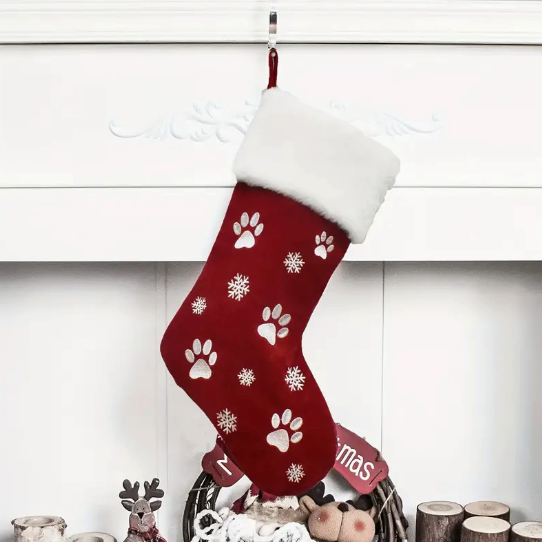 Kerstsok hondenpootjes - rood