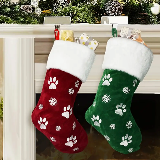 Kerstsok hondenpootjes - rood