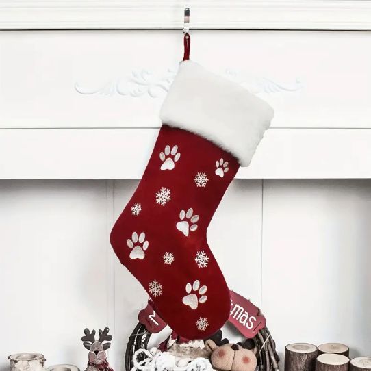 Kerstsok hondenpootjes - rood
