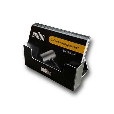 Dispenser zum Stellen für (DIN A7 quer) und optional zum Einhängen z. B. in Preisschiene oder ankleben