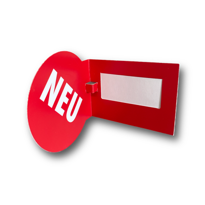 Scannerleistenschild mit 90°-Stopper und Preisschildausschnitt plano bis 200 x 100 mm), in Ihrem Wunschformat, mit Sichtfenster bis 70 x 40 mm