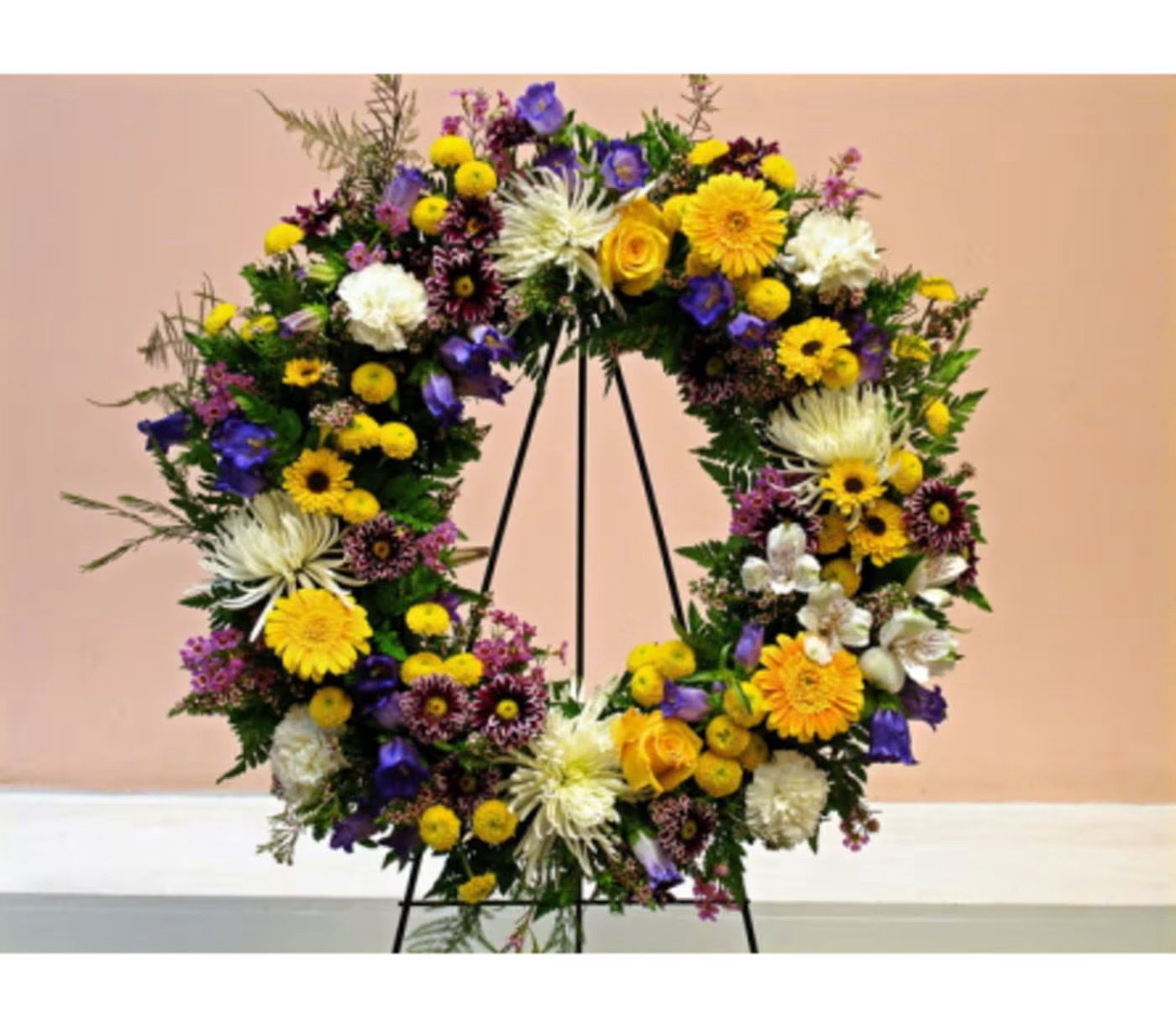 $299 Fresh Flower Easel Wreath Funeral Sympathy Arrangement
