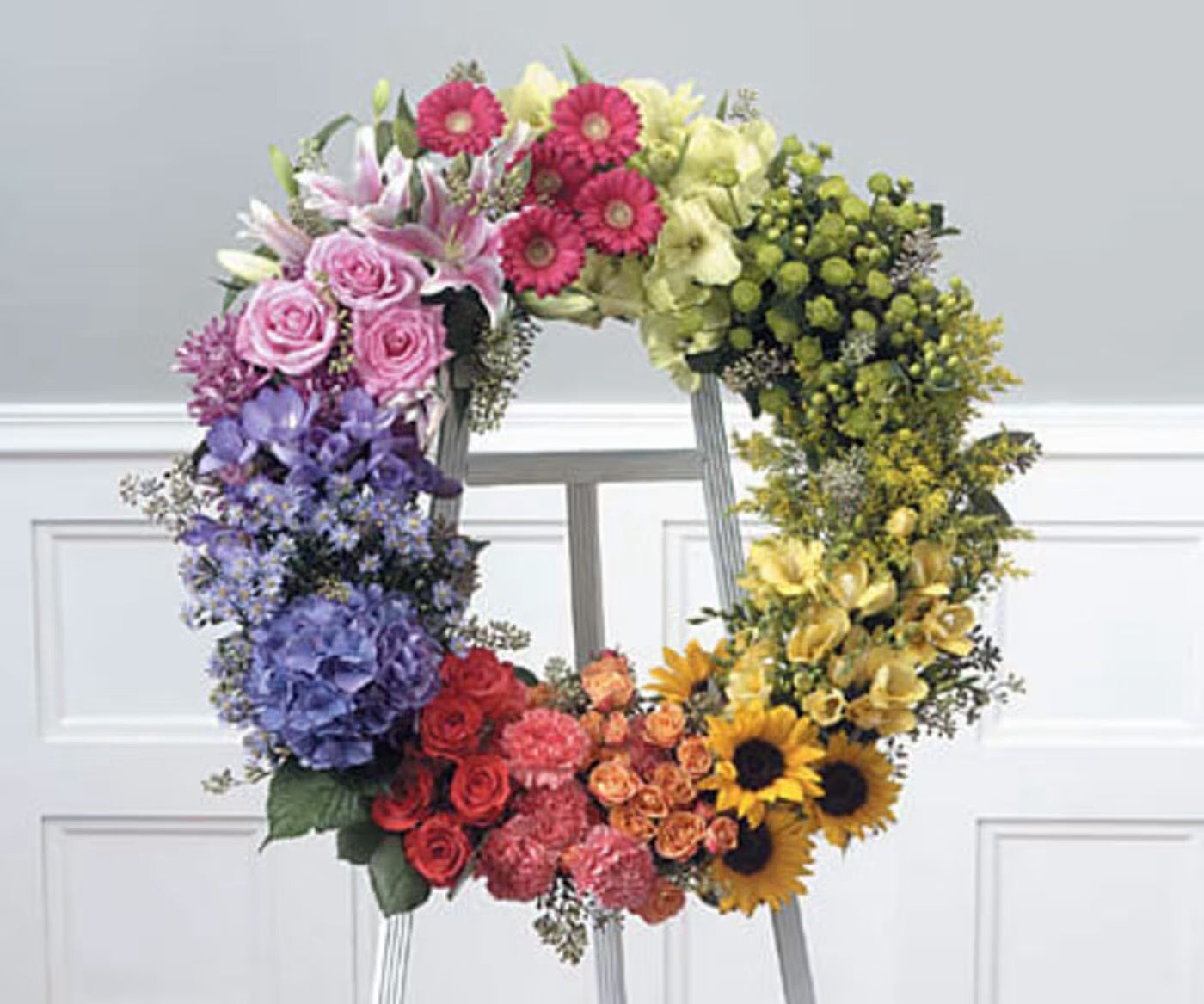 $399 Fresh Flower Easel Wreath Funeral Sympathy Arrangement