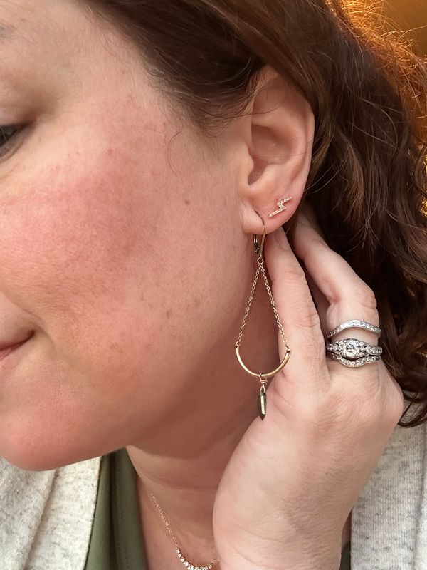 14K Yellow Gold .07ctw Dia Lightning Bolt Stud ER