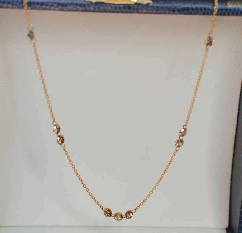 14K Yellow Gold 1.58ctw Cognac Diamond Station Necklace 16-18in