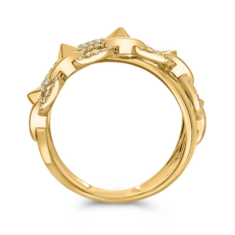 14K Yellow Gold .22ctw Diamond Pyramid &amp; Chain Link Crossover Ring