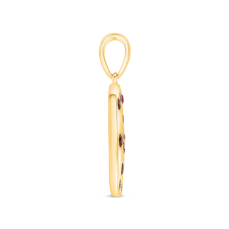 14K Yellow Gold Petite Tag Pendant w/ Mixed Red &amp; Pink Sapphires Pavé Set