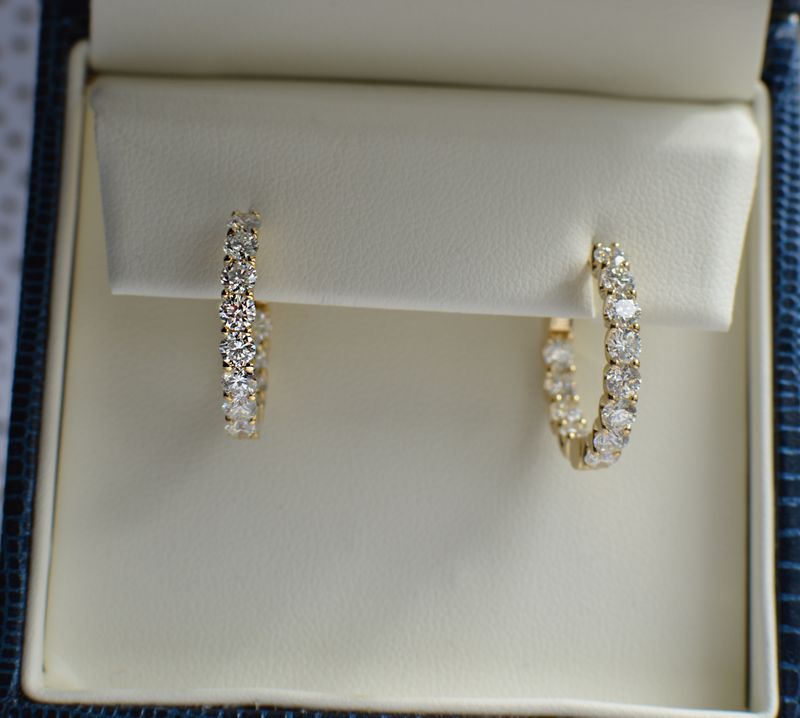 14K Yellow Gold 2.5ctw Lab Grown Diamond Inside/Outside Hoops 1-1/4in Ez-Lock