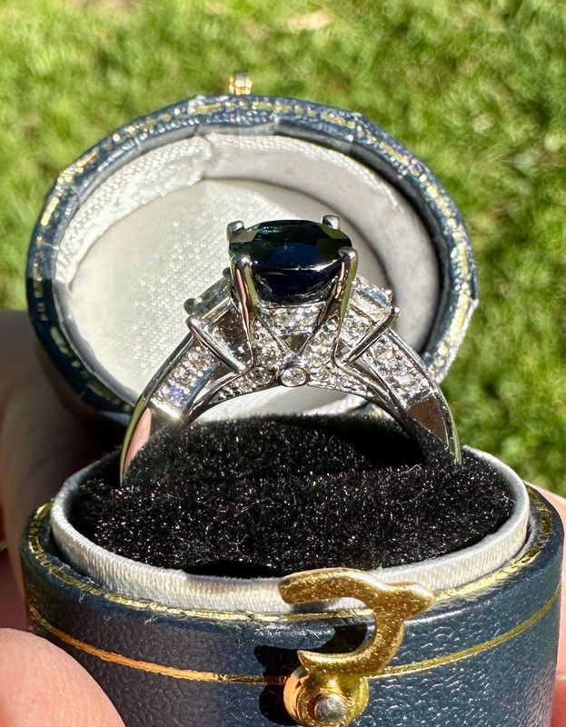 14K White Gold 2.43ct Oval Sapphire &amp; .62ctw Diamond Ring