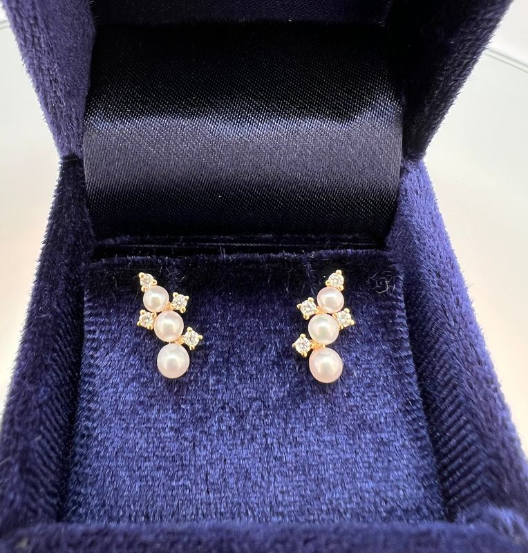 14K Yellow Gold Pearl &amp; Diamond Ear Climbers