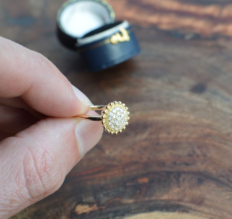 14K Yellow Gold .42ctw Diamond Pavé Dome w/ Bead Halo Ring