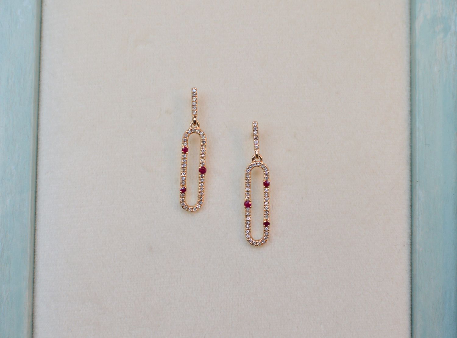 14K Yellow Gold Ruby .14ctw and Diamond .29ctw Paperclip Dangle Earrings