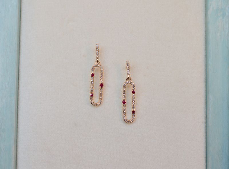14K Yellow Gold Ruby .14ctw and Diamond .29ctw Paperclip Dangle Earrings