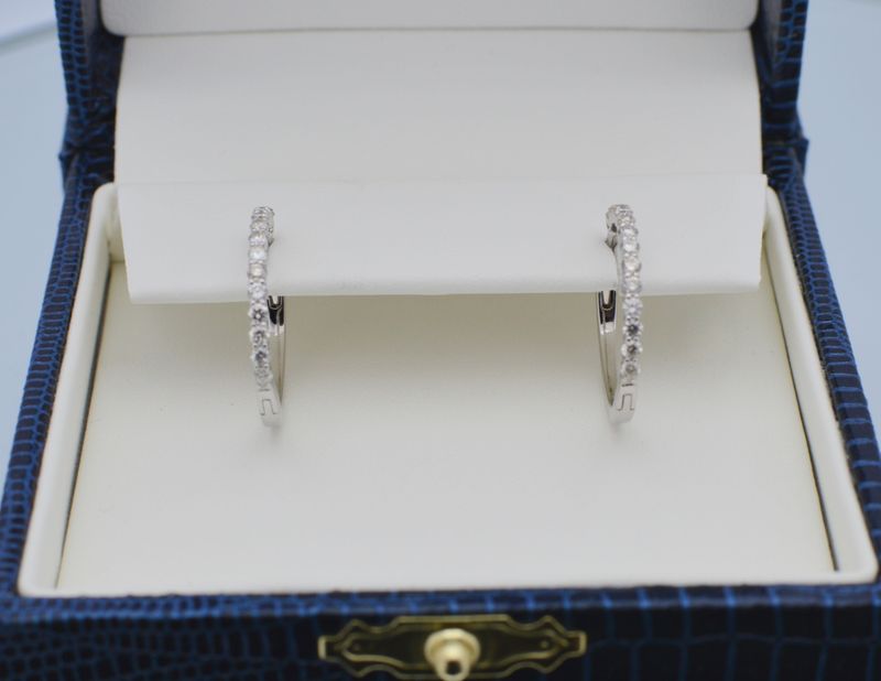 14K White Gold .49ctw Diamond Inside/Outside Hoop Earrings w/Push Release Catch