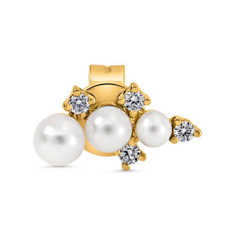 14K Yellow Gold Pearl &amp; Diamond Ear Climbers