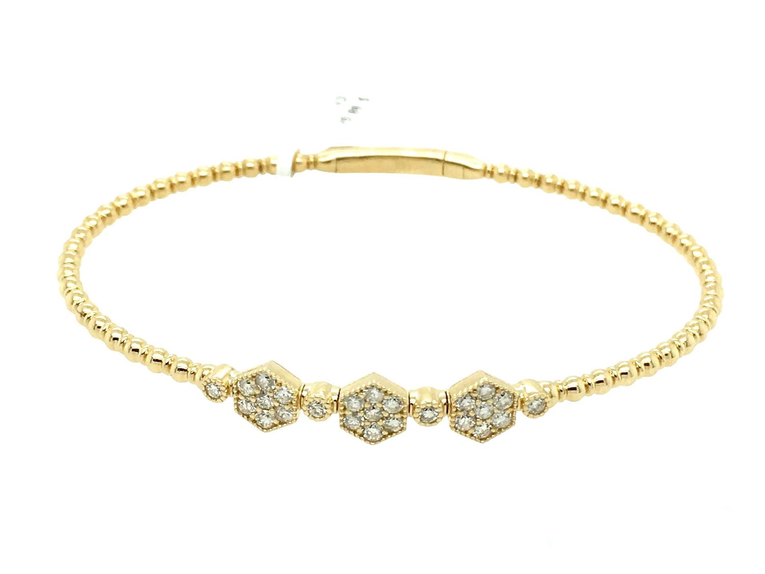 14K Yellow Gold 0.60ctw Diamond Flex Beaded Bangle